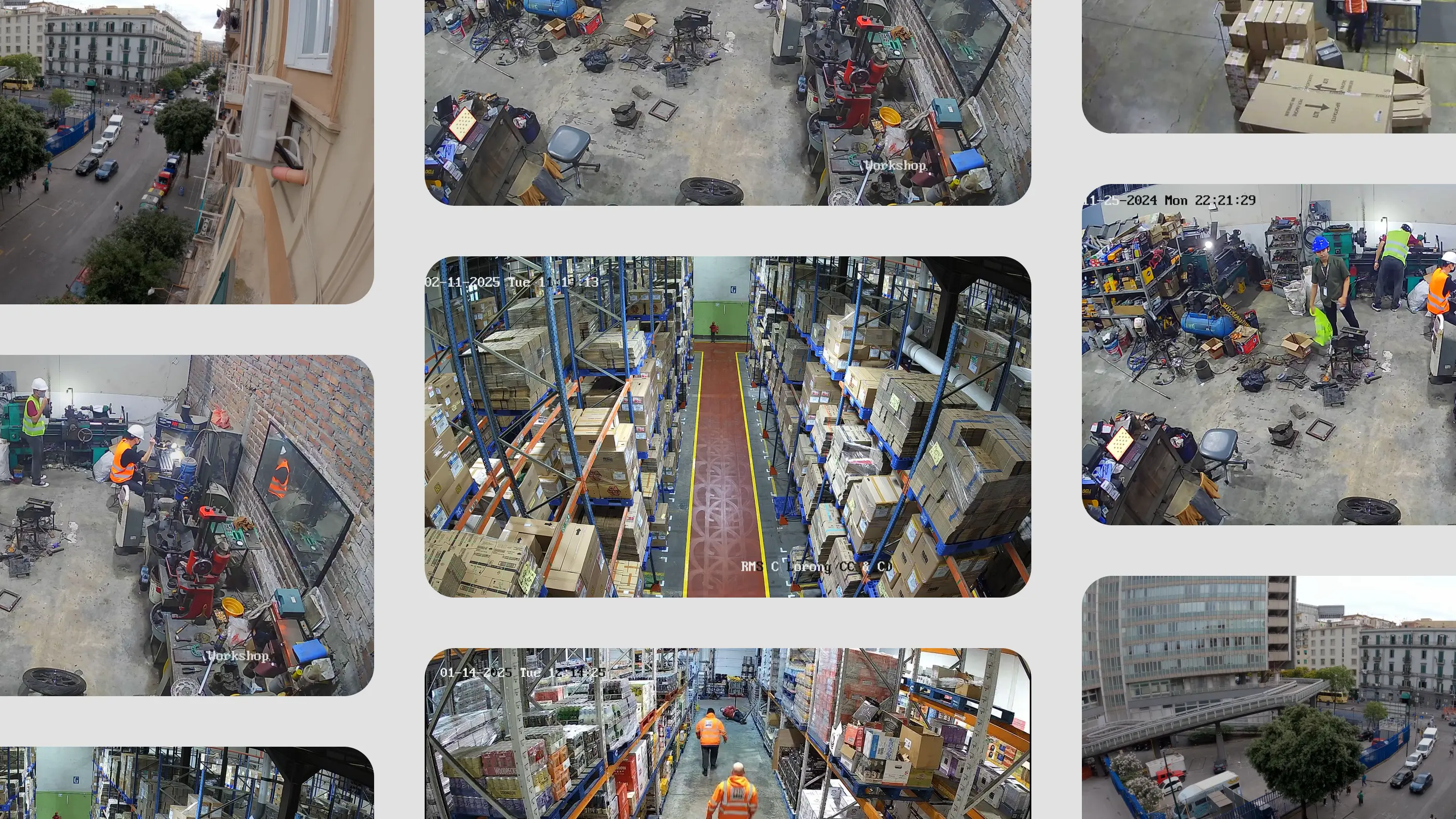 A wall of raw CCTV feeds, more than any supervisor can watch at once